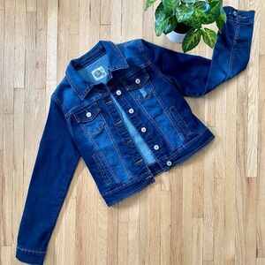 Dark Wash Button-Front Denim Jacket with Pockets – Size M